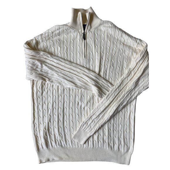 T.Harris London Cable Knit  Cardigan Sweater Mens Large Yellow Preppy Classic - Picture 2 of 8